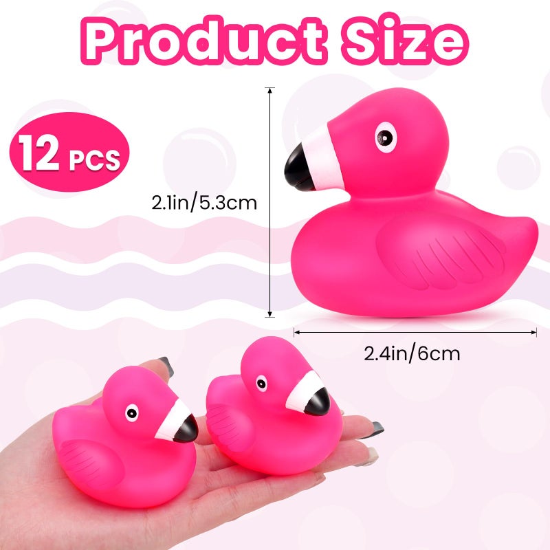 VICROIC 12 PCS Flamingo Rubber Ducks, Pink Cute Flamingo Duck, Floating Squeaky Bath Toys for Baby Shower Birthday Party Favors, Mini Rubber Ducks for Cake Decoration Classroom Prizes - Image 2